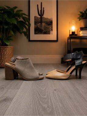 Steve Madden Neutral Beige & Black Heels & Neutral Chunky Heels